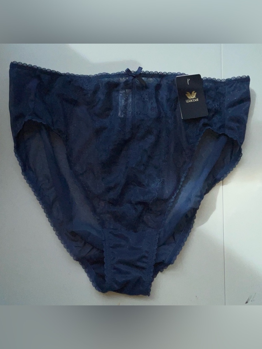 NWT Wacoal Navy Lace Hi Thigh Brief - Women Size 9 XXL